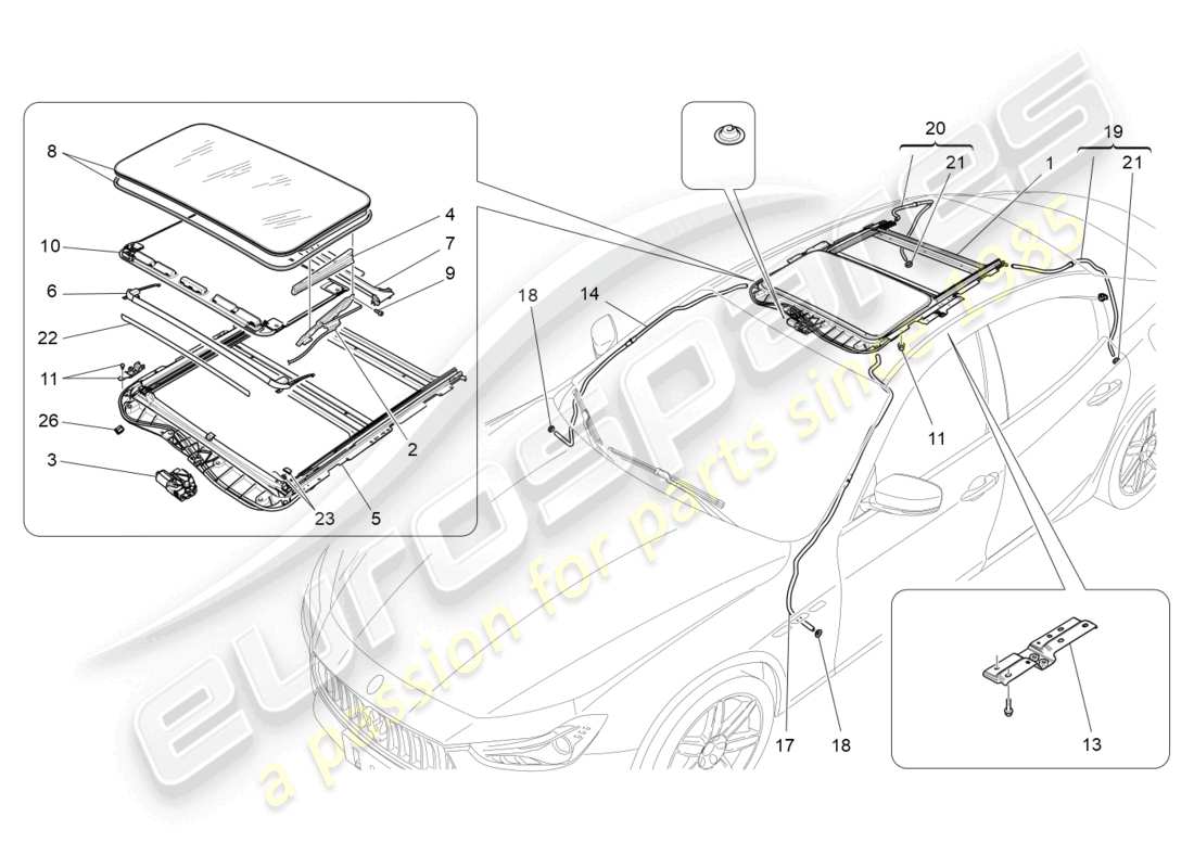 maserati ghibli fragment (2022) diagramma delle parti del tetto apribile