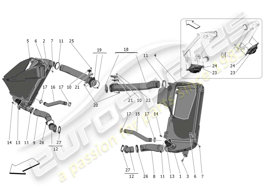 maserati mc20 (2022) sistema intercooler diagramma delle parti