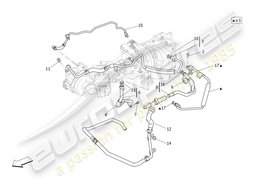 maserati ghibli fragment (2022) sistema turbocompressore: lubrificazione e raffreddamento schema delle parti
