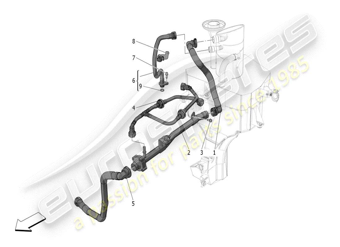 maserati mc20 (2024) sistema di ricircolo dei vapori d'olio diagramma delle parti