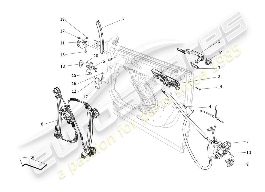 maserati levante modena s (2022) porte anteriori: meccanismi diagramma delle parti