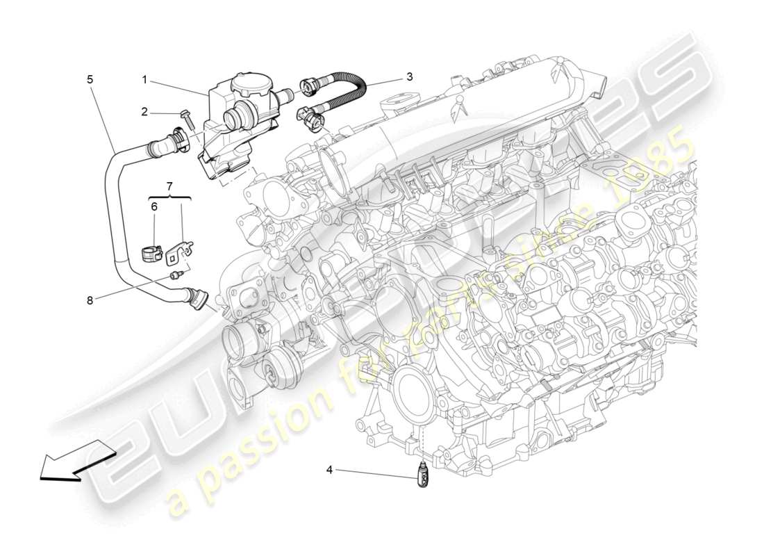 maserati levante gts (2020) diagramma delle parti del sistema di ricircolo dei vapori d'olio