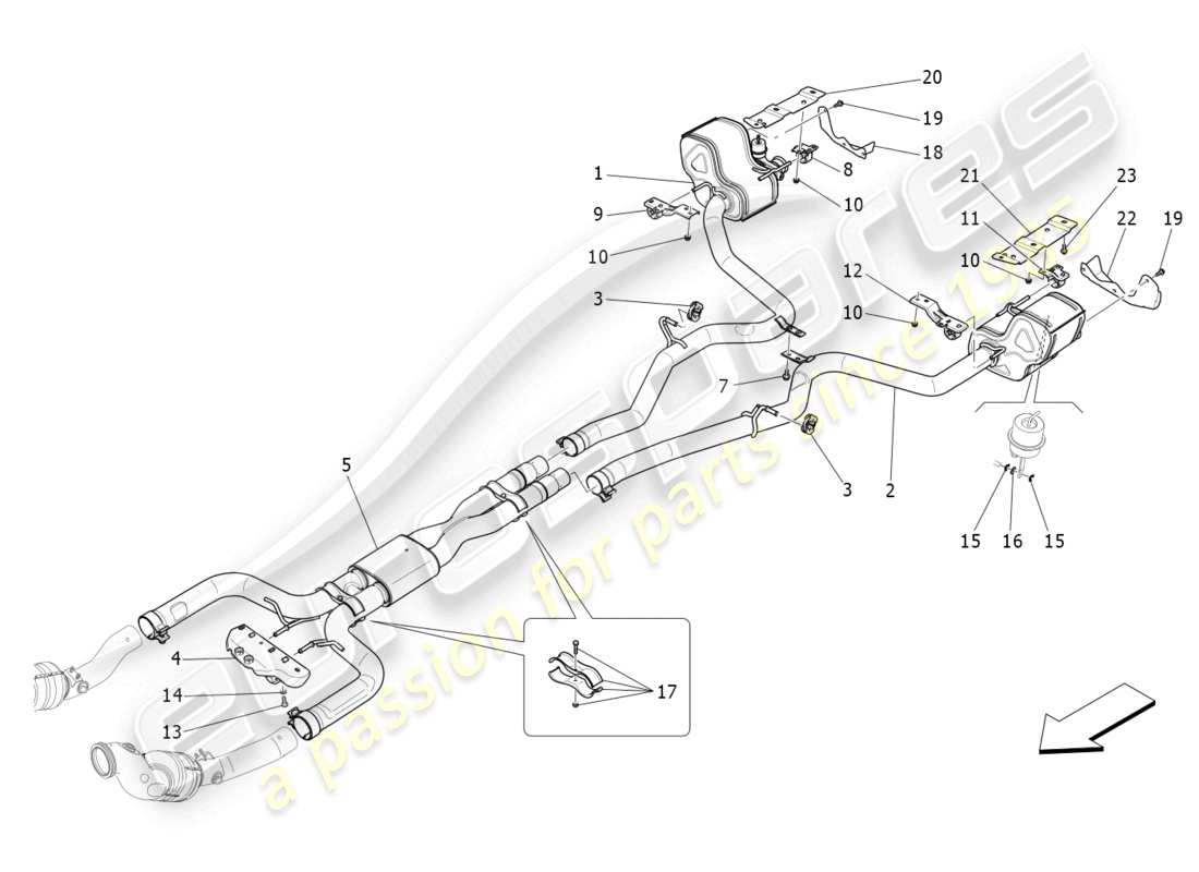 maserati levante modena s (2022) diagramma delle parti dei silenziatori