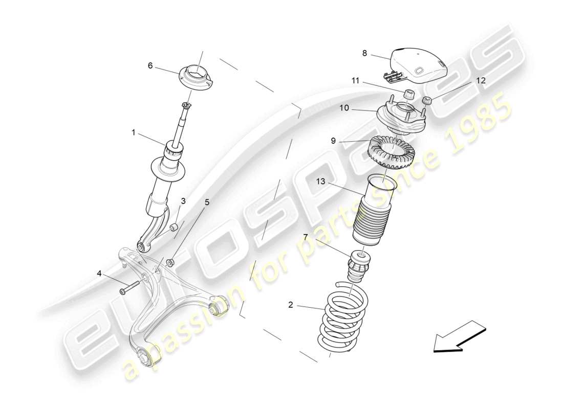 maserati quattroporte (2018) diagramma delle parti dei dispositivi dell'ammortizzatore anteriore