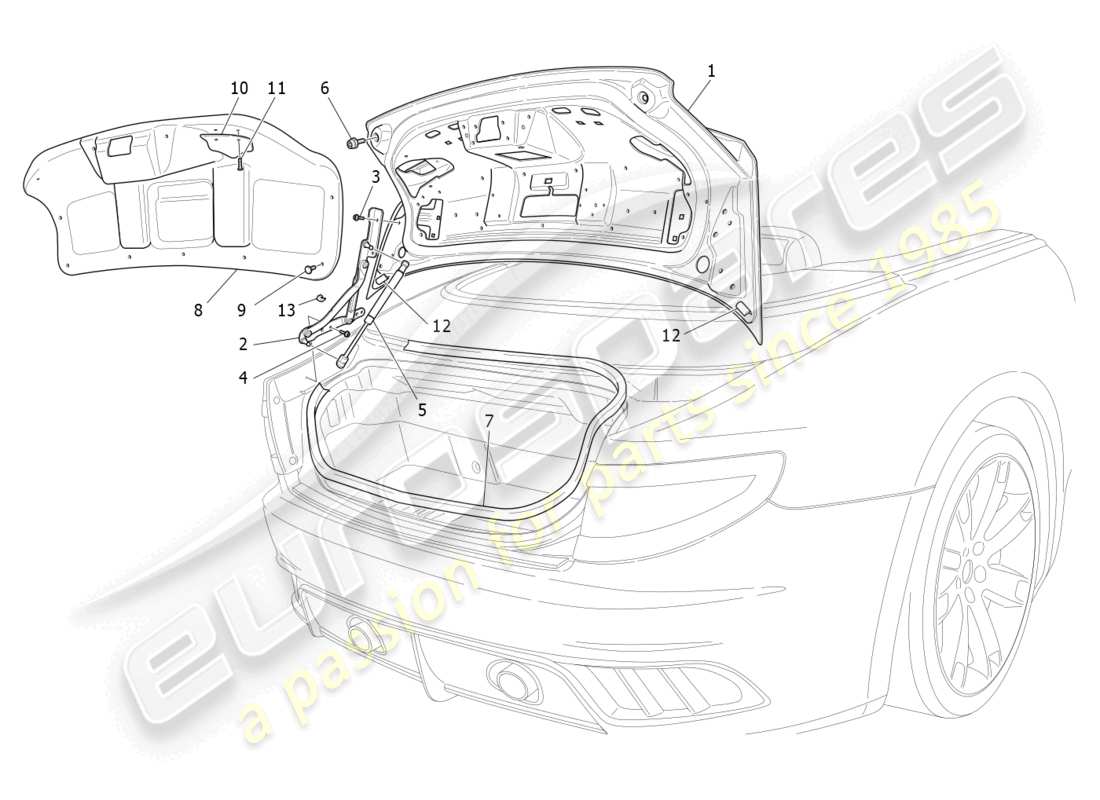 maserati grancabrio mc (2013) schema delle parti del coperchio posteriore