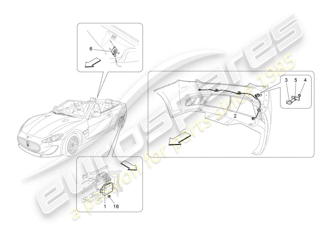 maserati grancabrio mc (2013) diagramma delle parti dei sensori di parcheggio