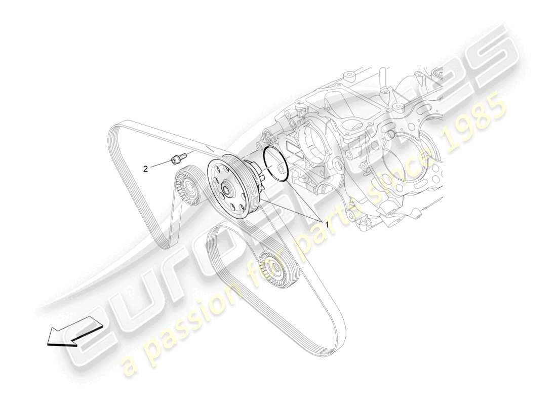 maserati levante gts (2020) sistema di raffreddamento: diagramma delle parti della pompa dell'acqua