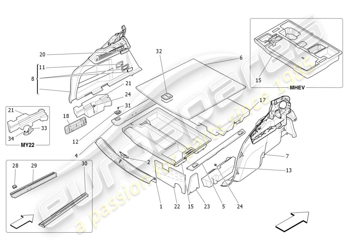 maserati levante (2019) tappetini per vano bagagli diagramma delle parti