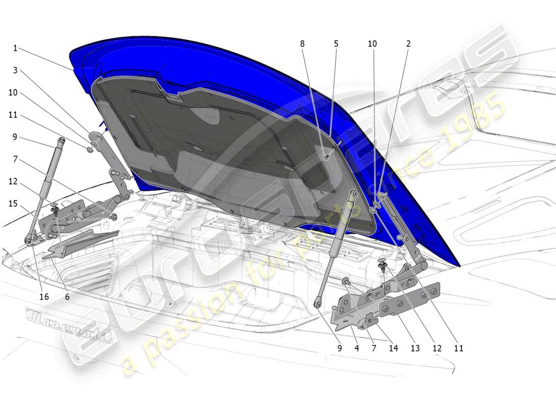 maserati mc20 cielo (2023) schema delle parti del coperchio posteriore