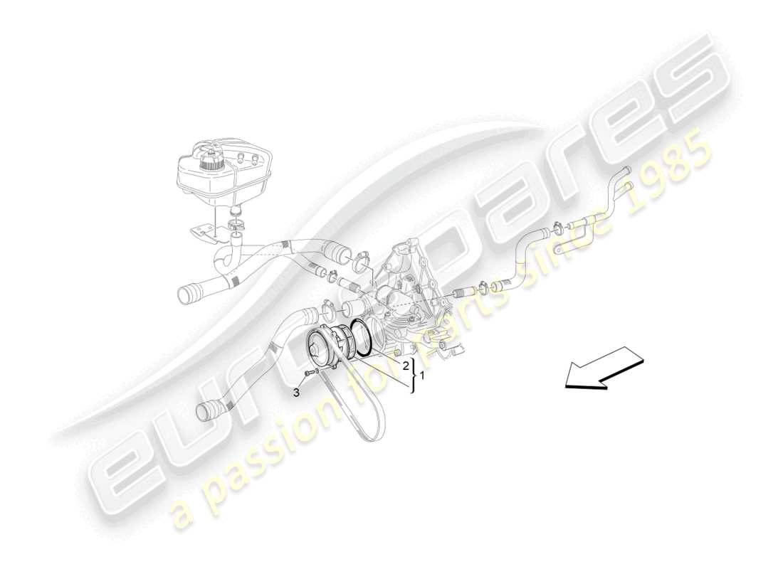 maserati grancabrio mc (2013) sistema di raffreddamento: diagramma delle parti della pompa dell'acqua