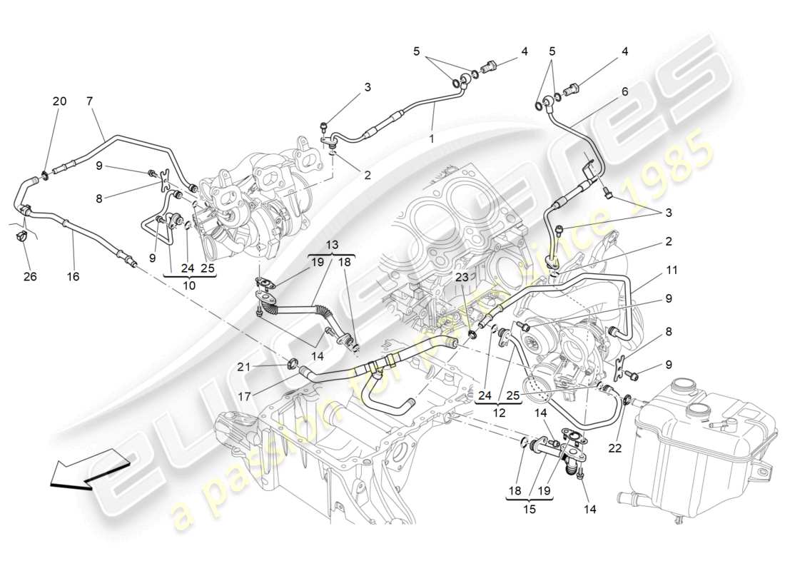 maserati levante zenga (2020) sistema turbocompressore: lubrificazione e raffreddamento schema delle parti