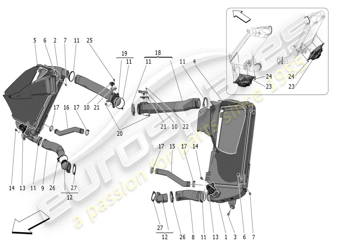 maserati mc20 (2024) sistema intercooler diagramma delle parti