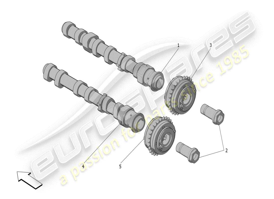 maserati mc20 (2024) diagramma delle parti degli alberi a camme della testata sinistra