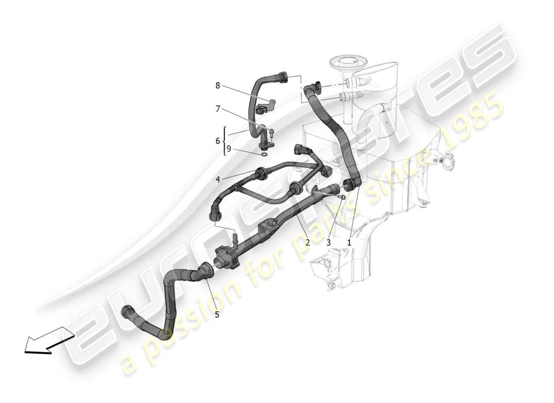 maserati mc20 (2023) sistema di ricircolo dei vapori d'olio diagramma delle parti
