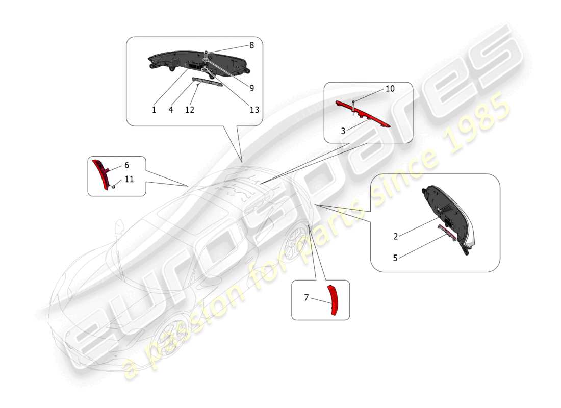 maserati mc20 (2023) gruppi fanali posteriori diagramma delle parti