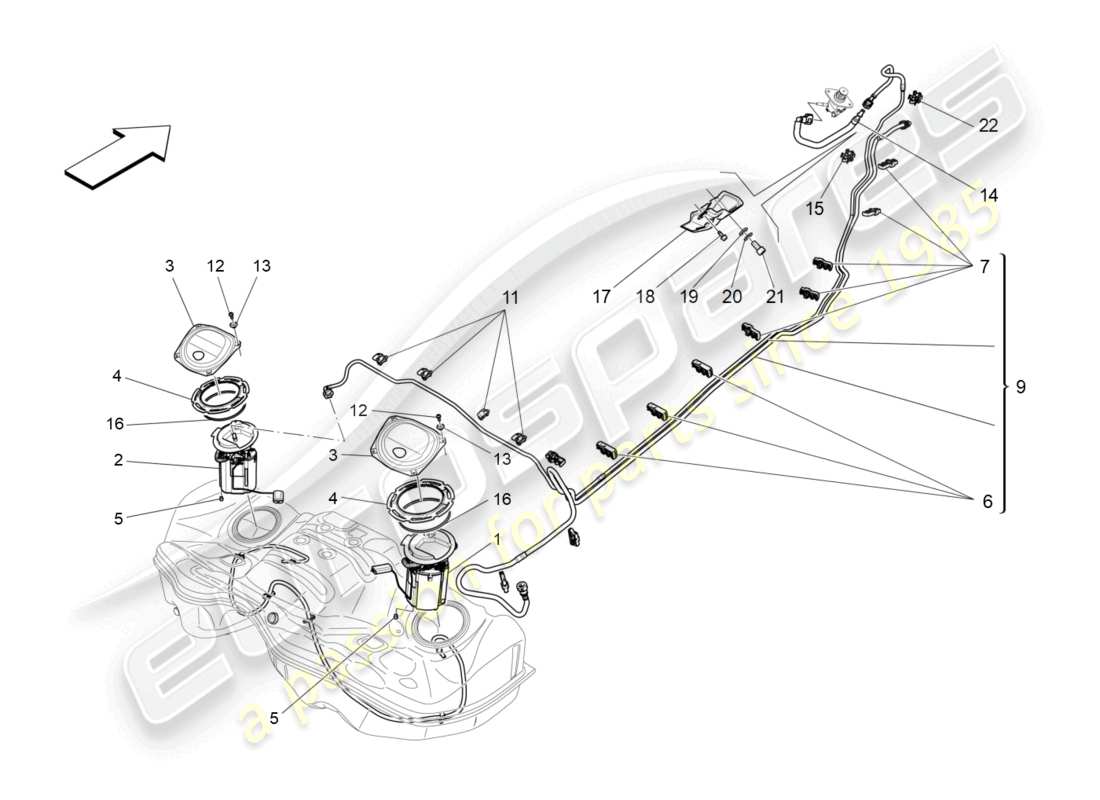 maserati levante zenga (2020) diagramma delle parti delle pompe del carburante e delle linee di collegamento