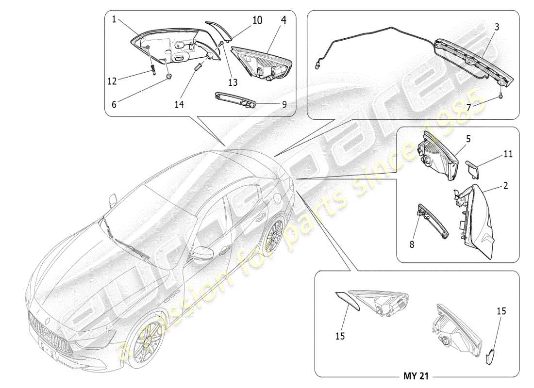 maserati ghibli (2019) diagramma delle parti dei gruppi ottici posteriori