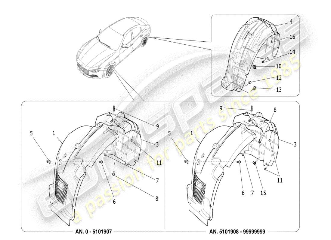 maserati ghibli (2019) diagramma delle parti della timoneria e dei coperchi