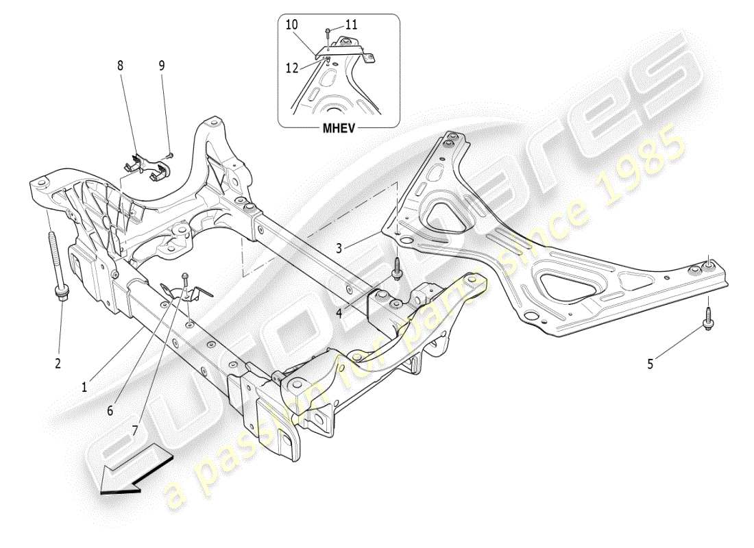 maserati ghibli (2019) schema delle parti del sottotelaio anteriore