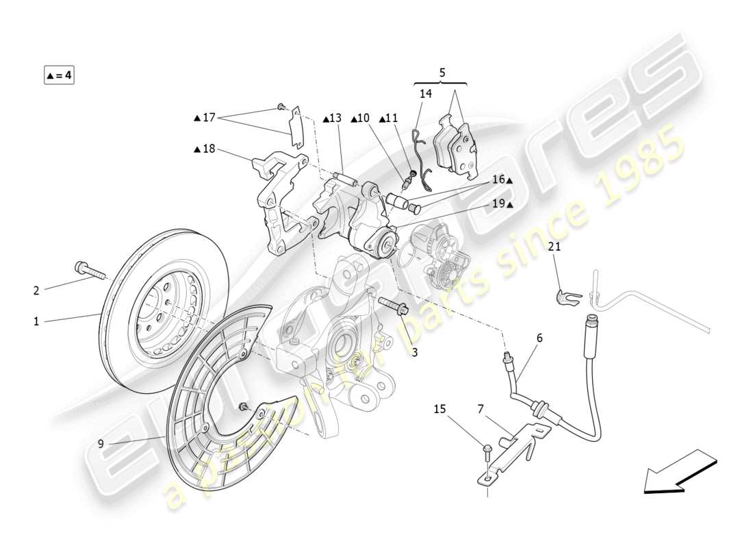 maserati ghibli fragment (2022) schema parziale dei dispositivi di frenatura sulle ruote posteriori