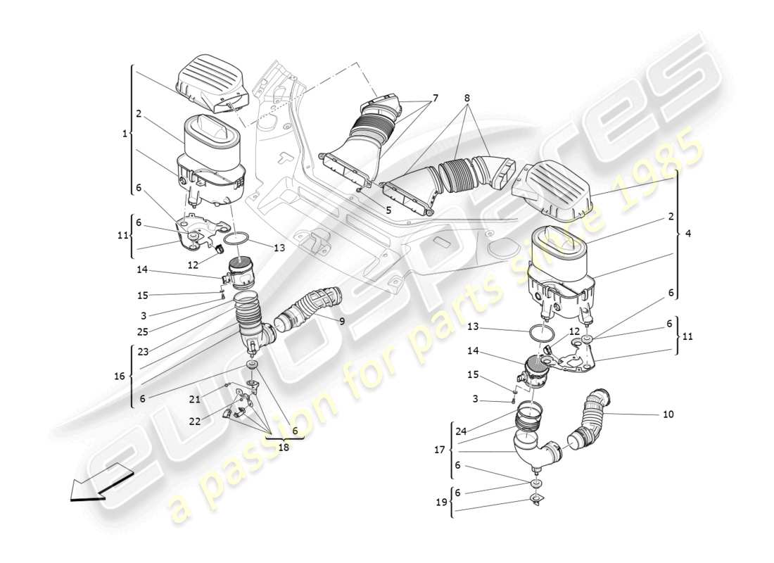 maserati levante modena (2022) diagramma delle parti del filtro dell'aria, della presa d'aria e dei condotti