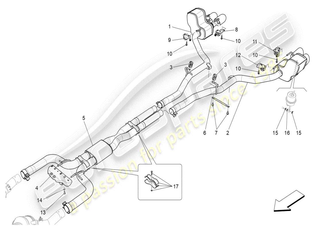 maserati ghibli (2019) diagramma delle parti dei silenziatori