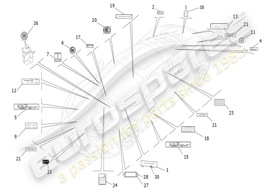 maserati mc20 (2024) adesivi ed etichette diagramma delle parti