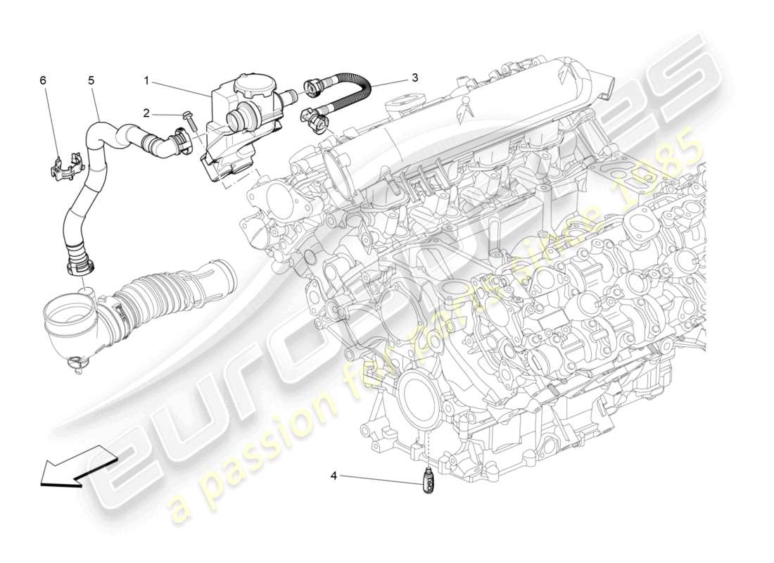 maserati quattroporte (2018) diagramma delle parti del sistema di ricircolo dei vapori d'olio
