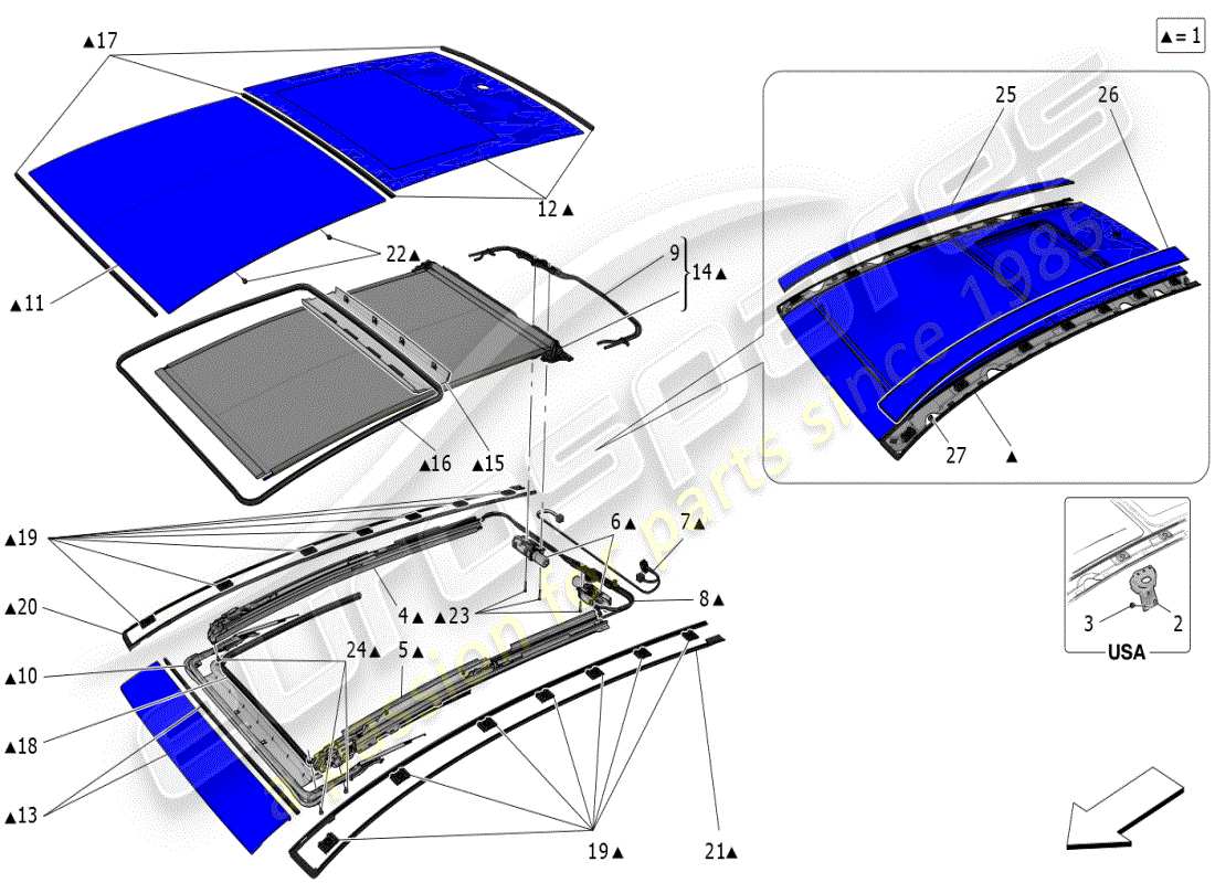 maserati grecale modena (2023) diagramma delle parti del tetto apribile
