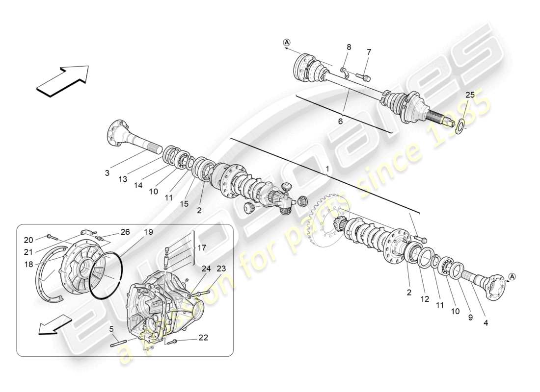 maserati granturismo mc stradale (2012) diagramma delle parti del differenziale e dei semiassi posteriori