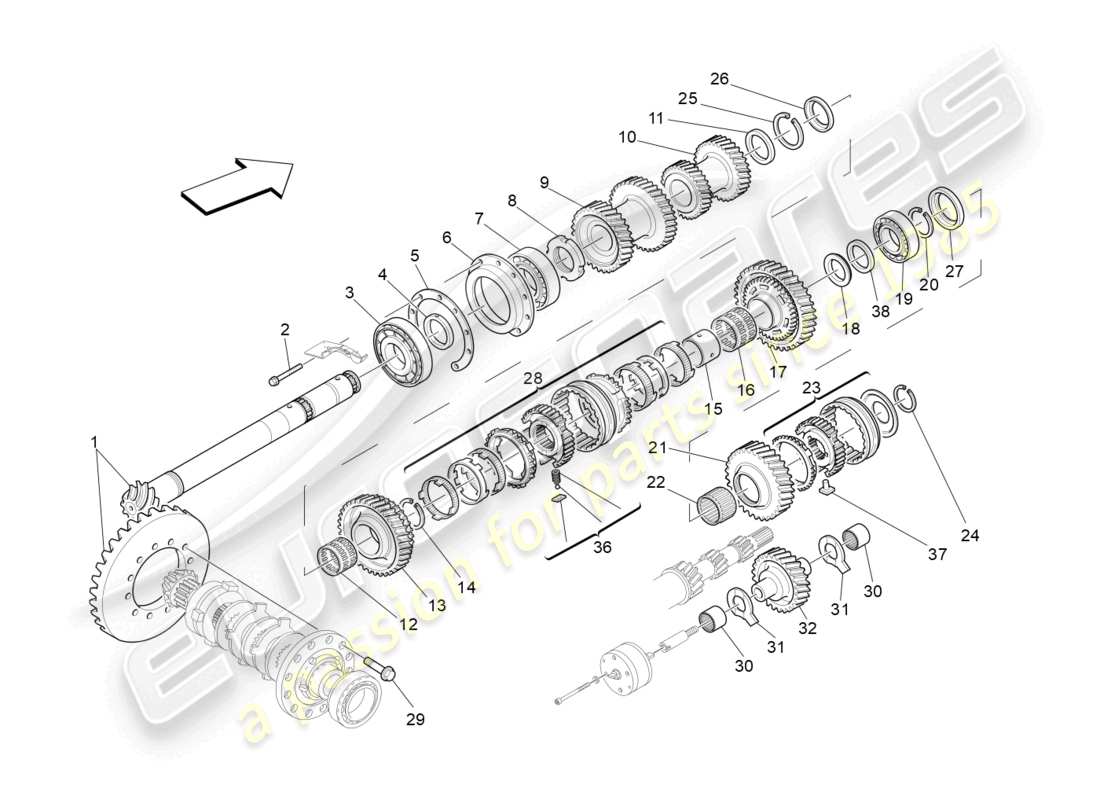 maserati granturismo mc stradale (2011) ingranaggi dell'albero di rinvio diagramma delle parti