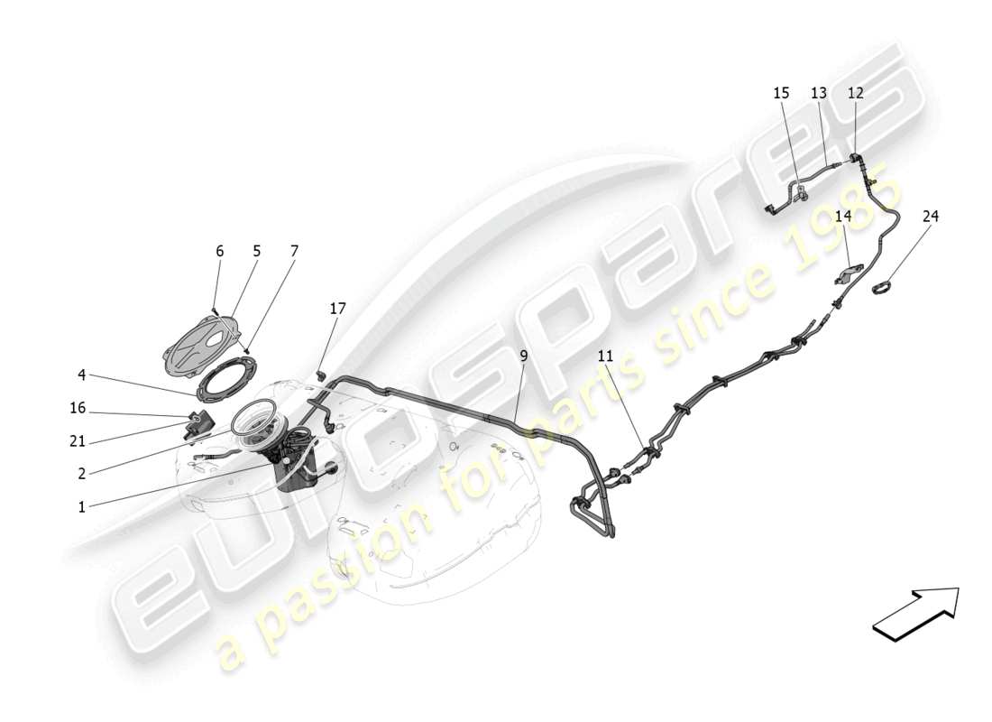 maserati grecale gt (2023) diagramma delle parti delle pompe del carburante e delle linee di collegamento