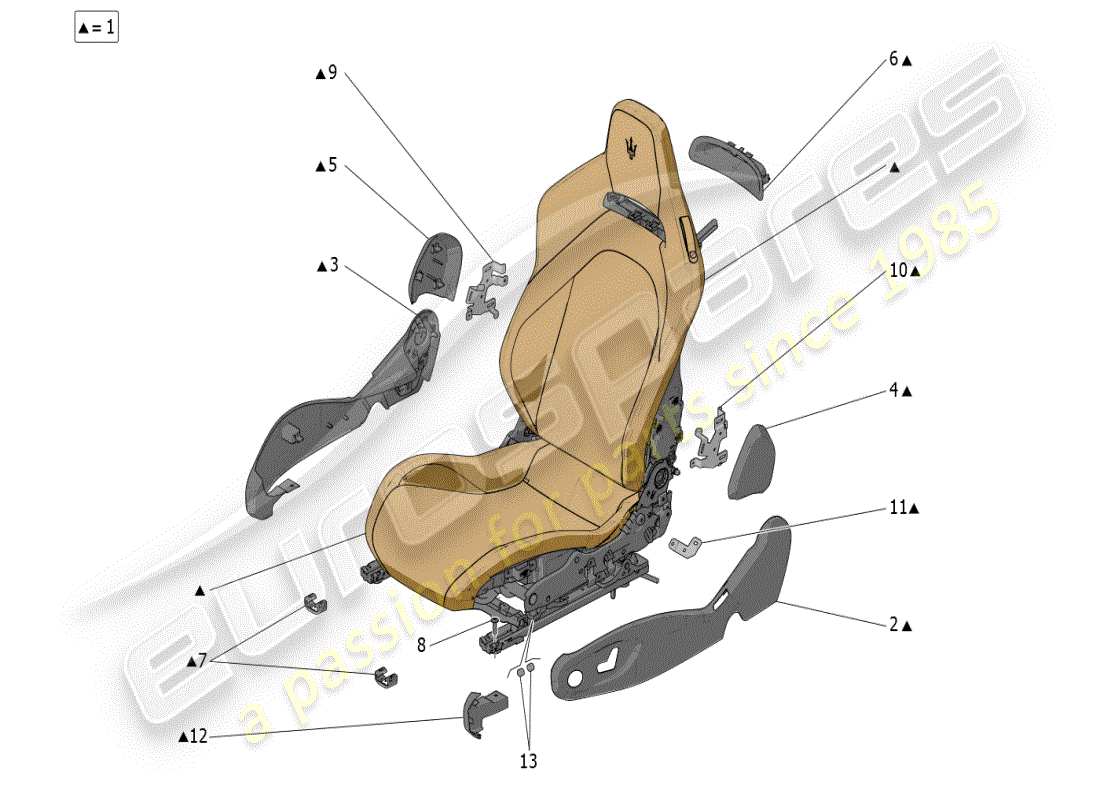 maserati mc20 (2024) sedili: pannelli di rivestimento schema delle parti