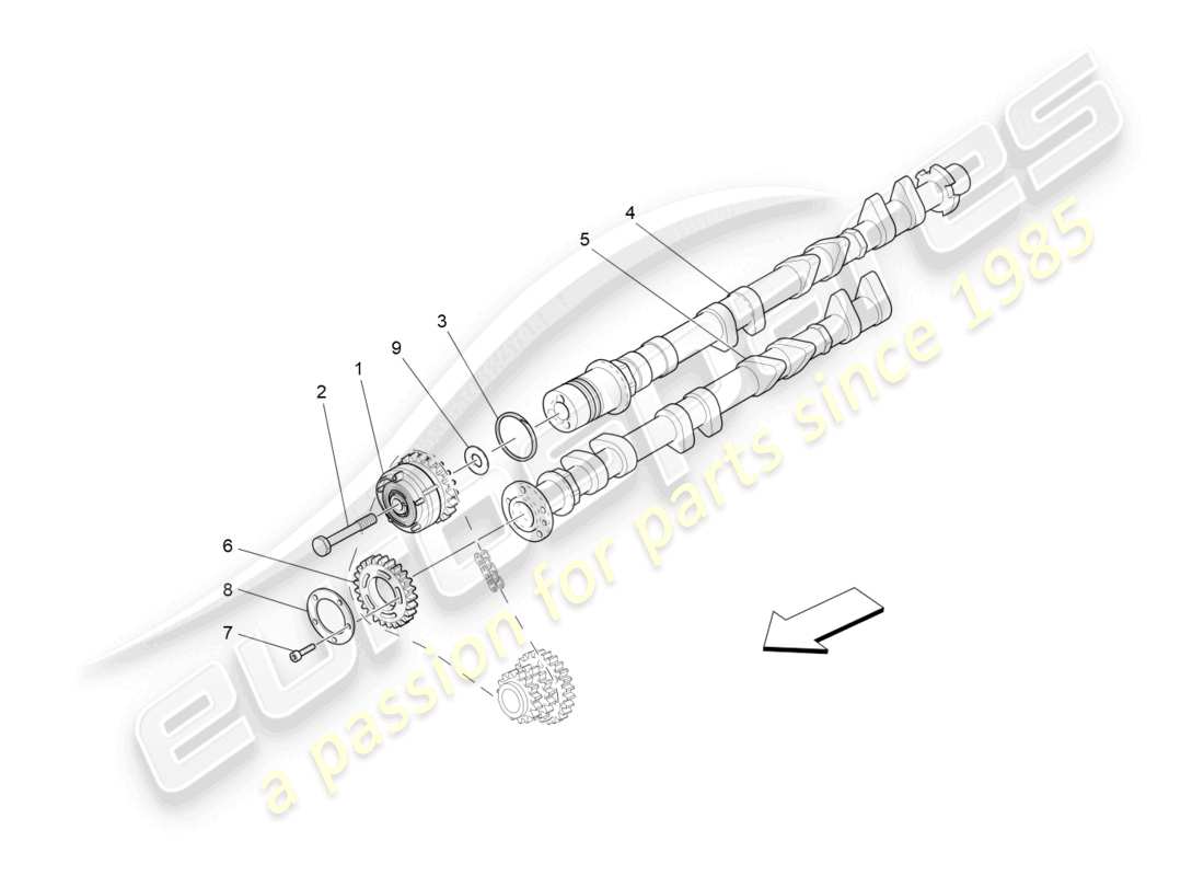 maserati grancabrio mc (2013) alberi a camme della testata destra diagramma delle parti