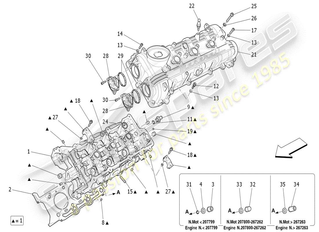maserati ghibli (2019) diagramma delle parti della testata del cilindro sinistra