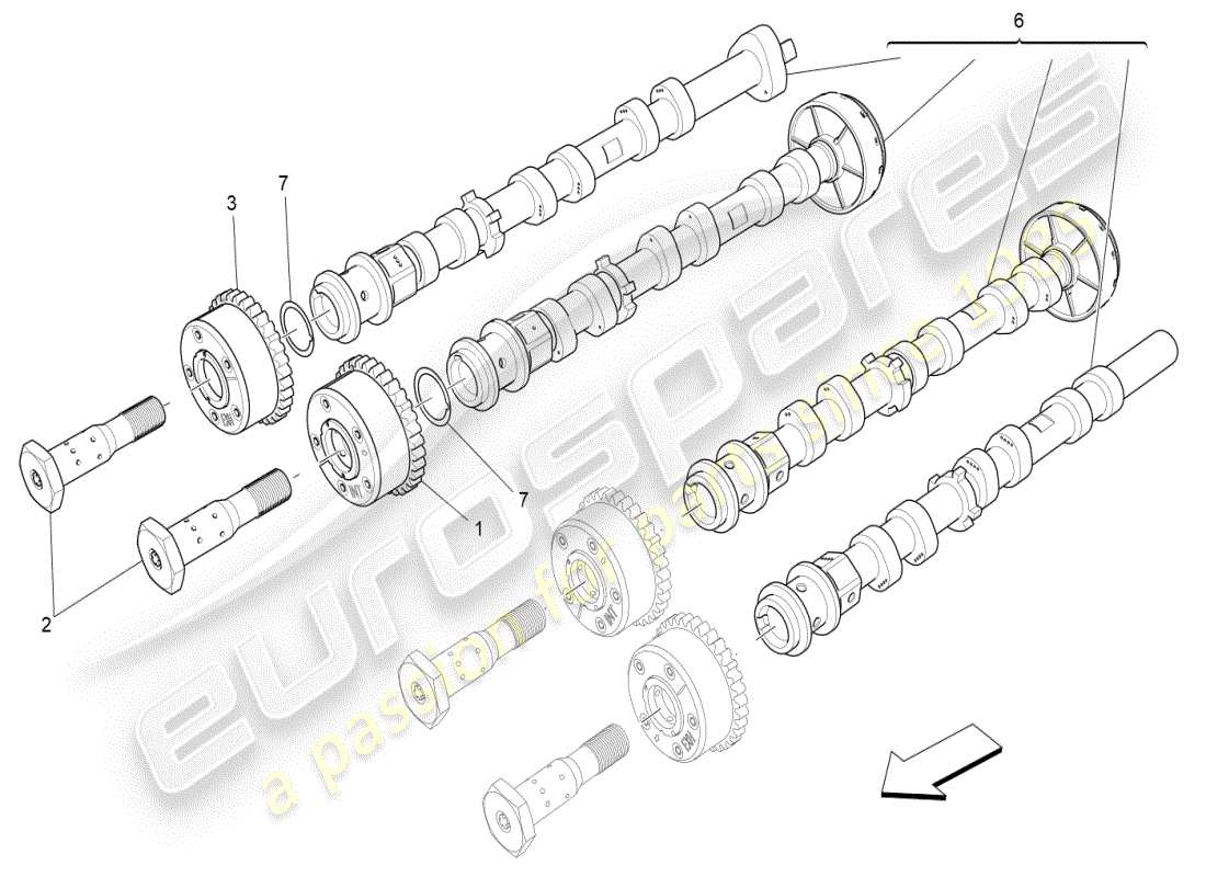 maserati ghibli (2019) diagramma delle parti degli alberi a camme della testata destra
