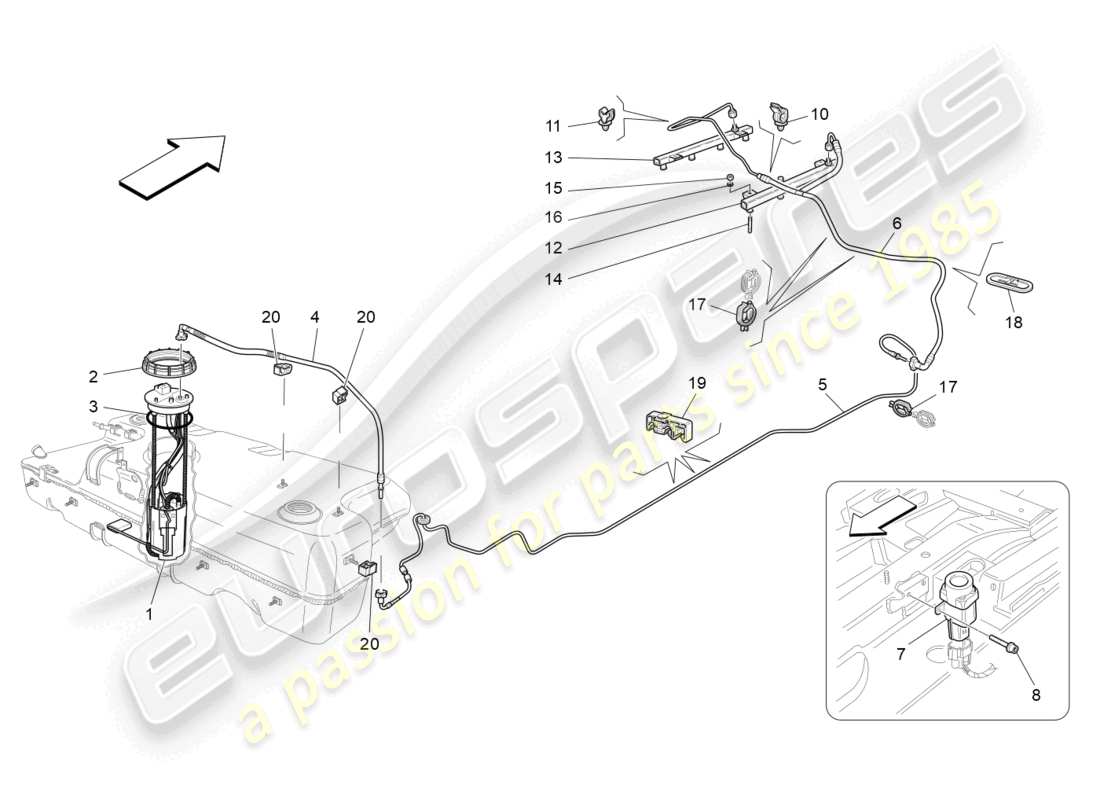 maserati grancabrio mc (2013) diagramma delle parti delle pompe del carburante e delle linee di collegamento