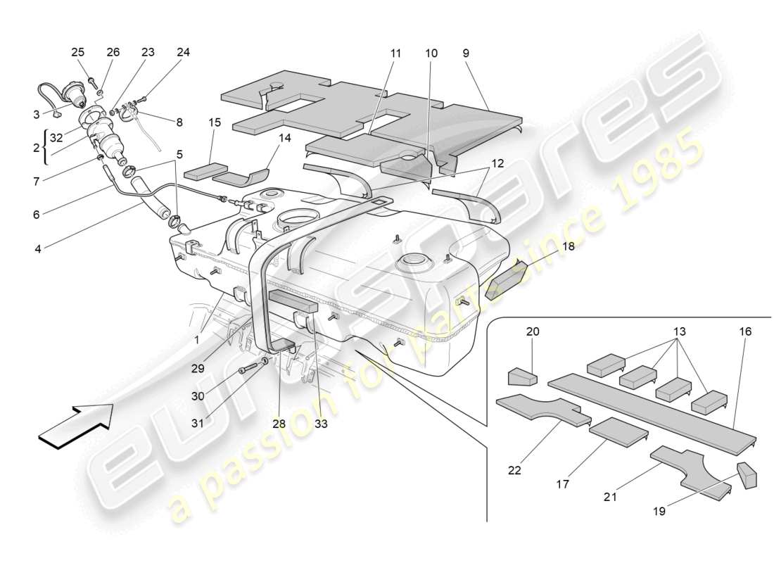 maserati grancabrio mc (2013) diagramma delle parti del serbatoio del carburante