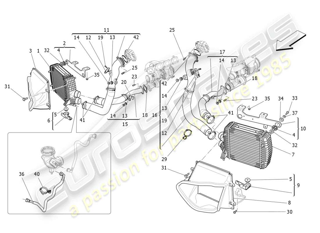 maserati levante modena s (2022) schema delle parti del sistema intercooler