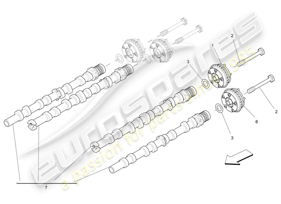 maserati levante gts (2020) diagramma delle parti degli alberi a camme della testata sinistra