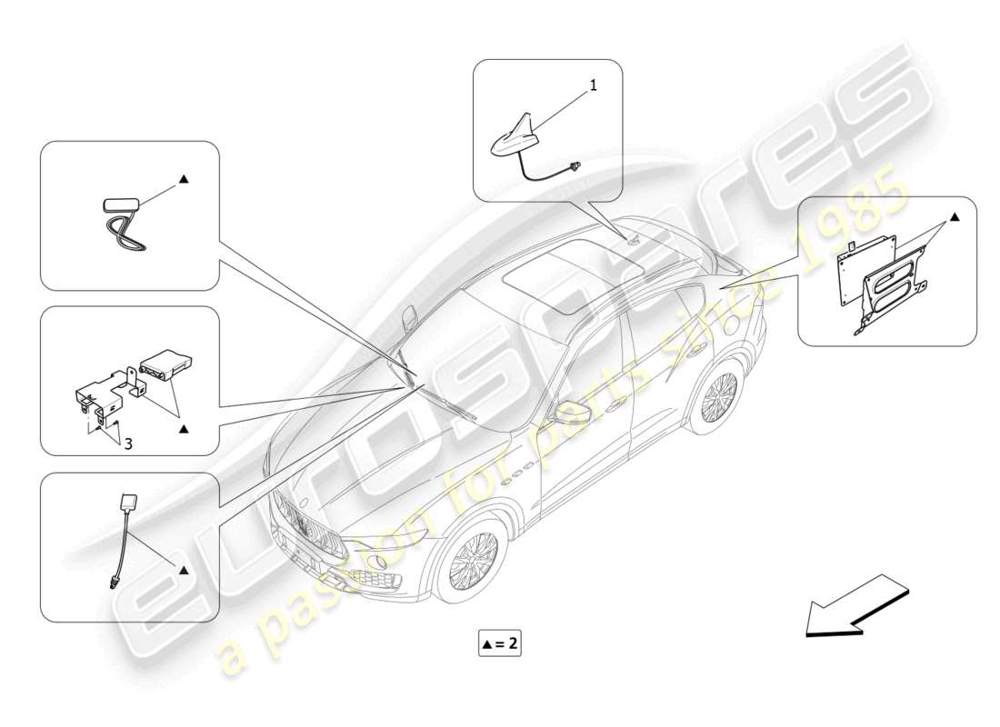 maserati levante gts (2020) schema delle parti del sistema di ricezione e connessione