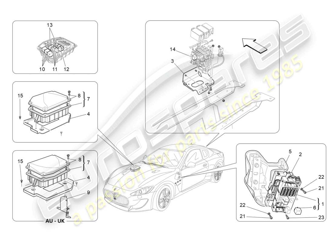 maserati granturismo mc stradale (2012) schema delle parti di relè, fusibili e scatole