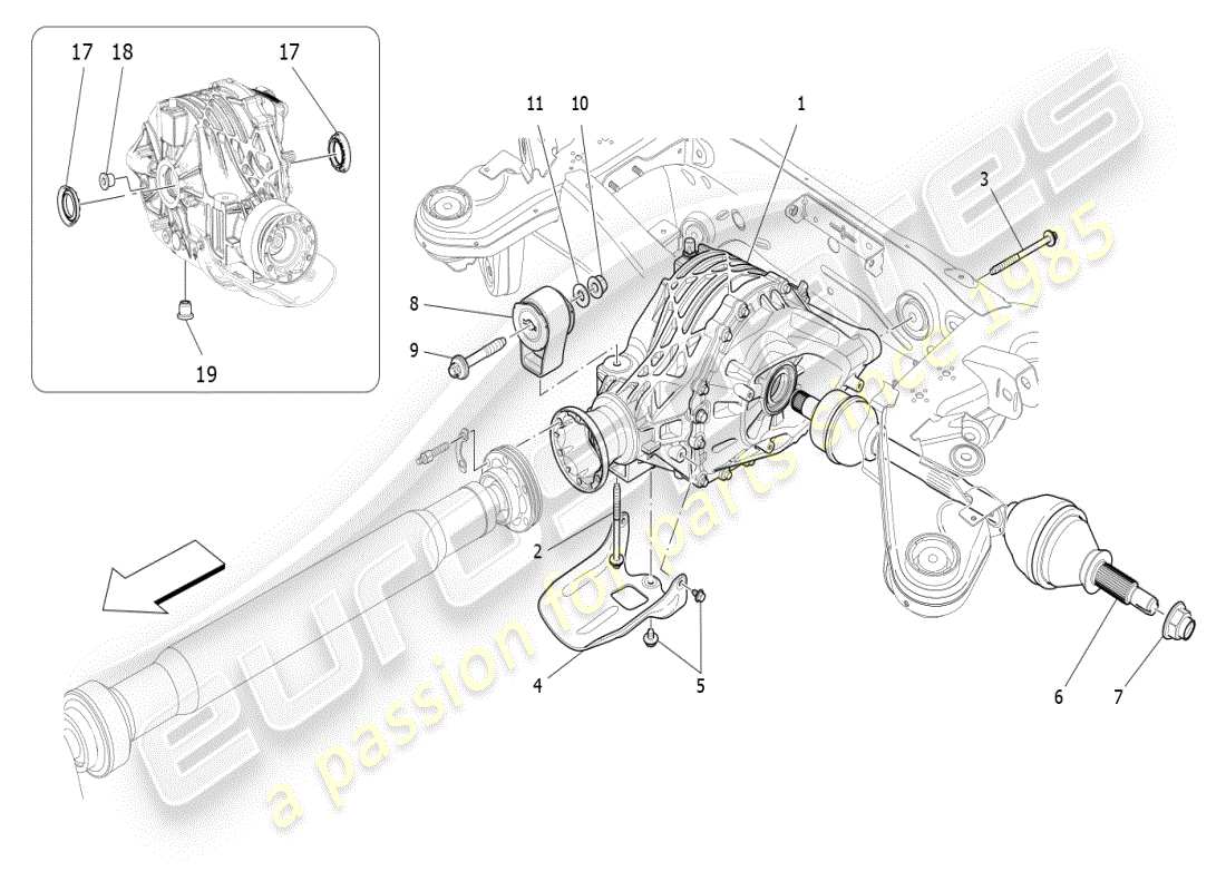 maserati ghibli (2019) diagramma delle parti del differenziale e dei semiassi posteriori