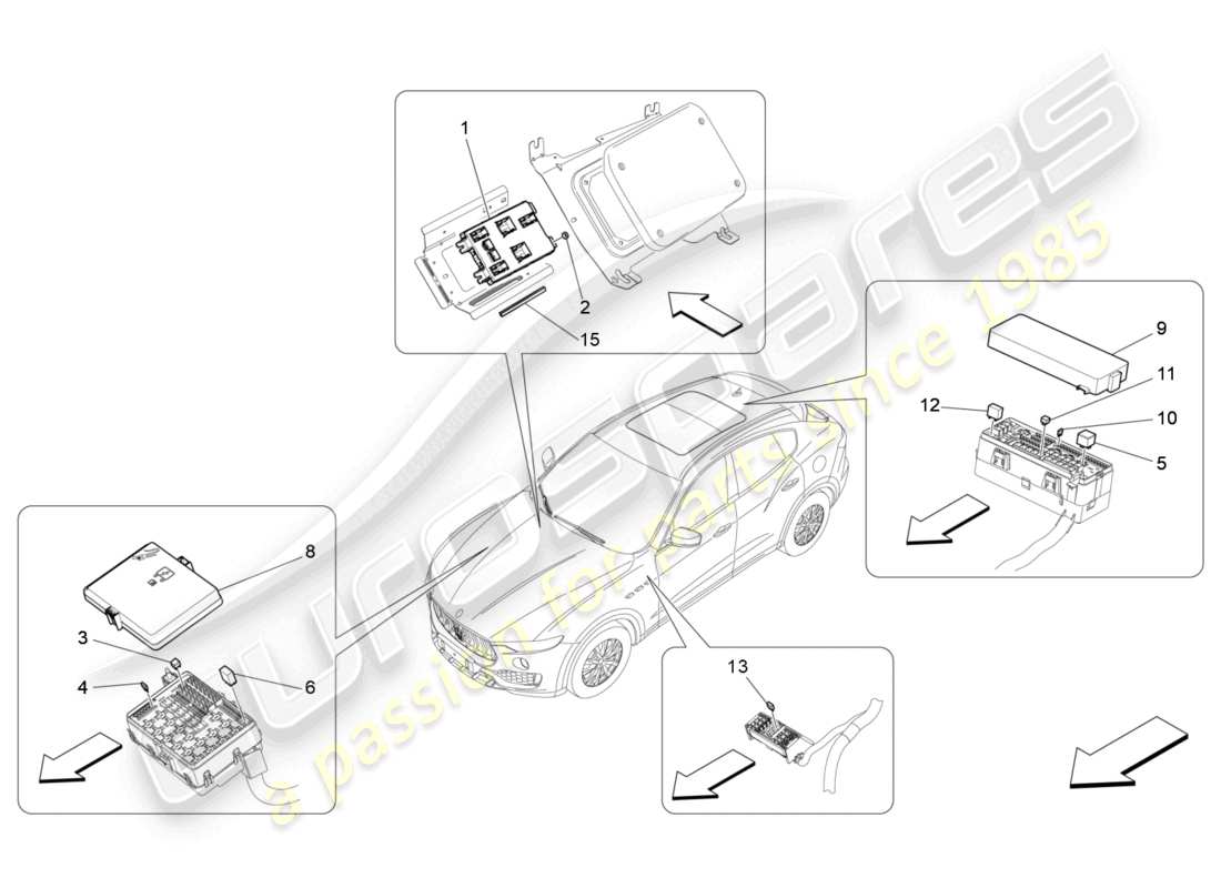 maserati levante (2020) rele', fusibili e scatole diagramma delle parti