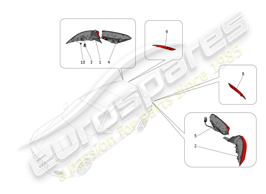 maserati grecale trofeo (2023) gruppi fanali posteriori diagramma delle parti