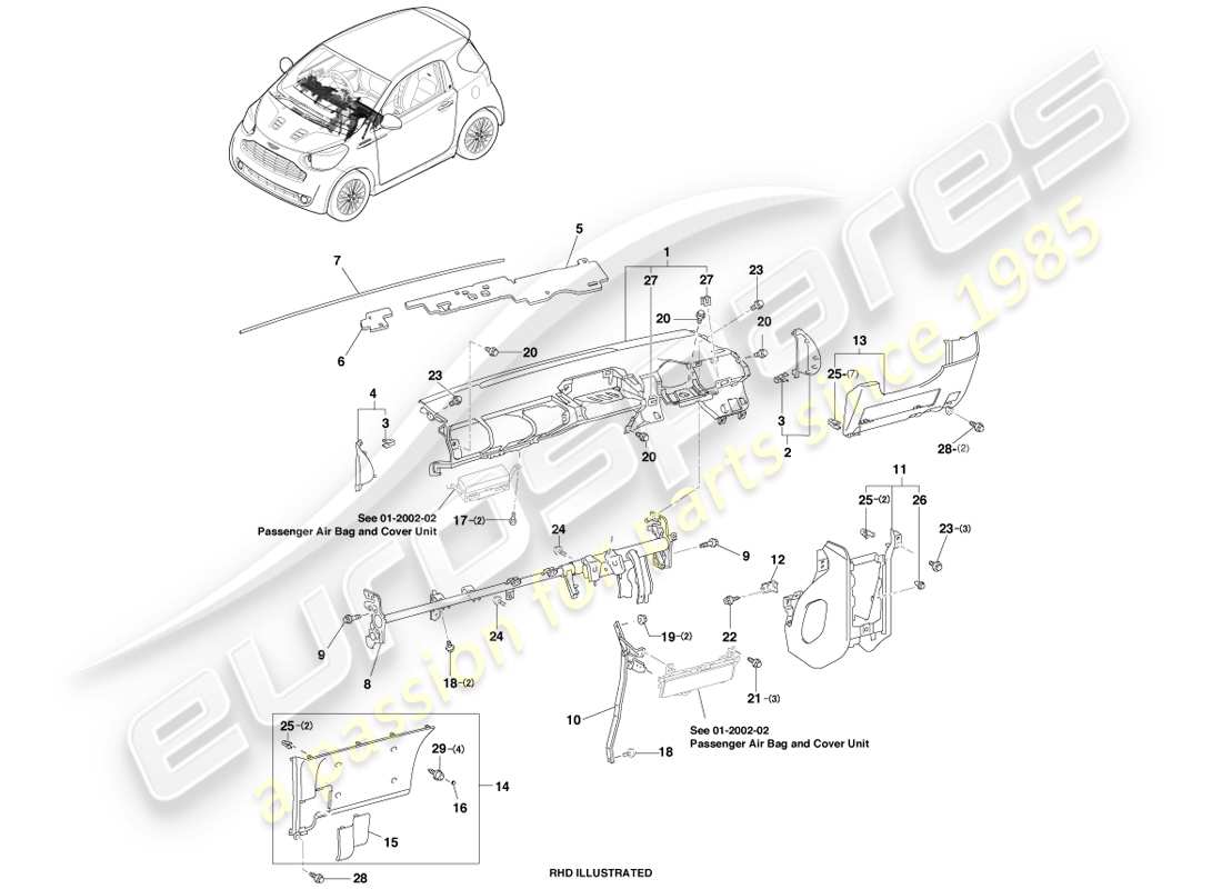 aston martin cygnet (2012) substrato ip diagramma delle parti