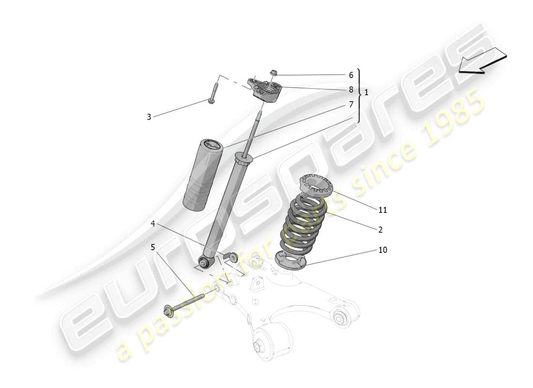maserati grecale gt (2023) schema delle parti dei dispositivi ammortizzatore posteriore