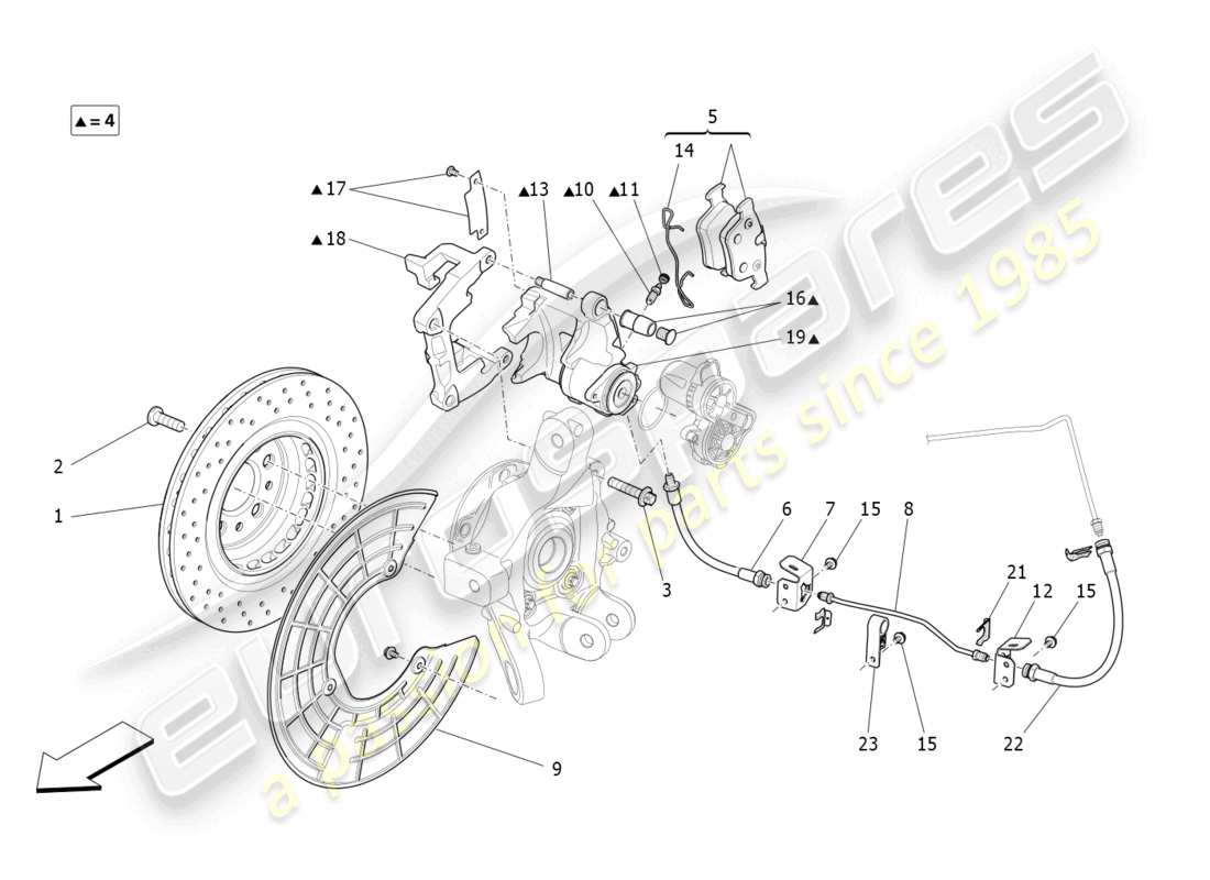 maserati levante (2018) dispositivi di frenatura sulle ruote posteriori diagramma delle parti
