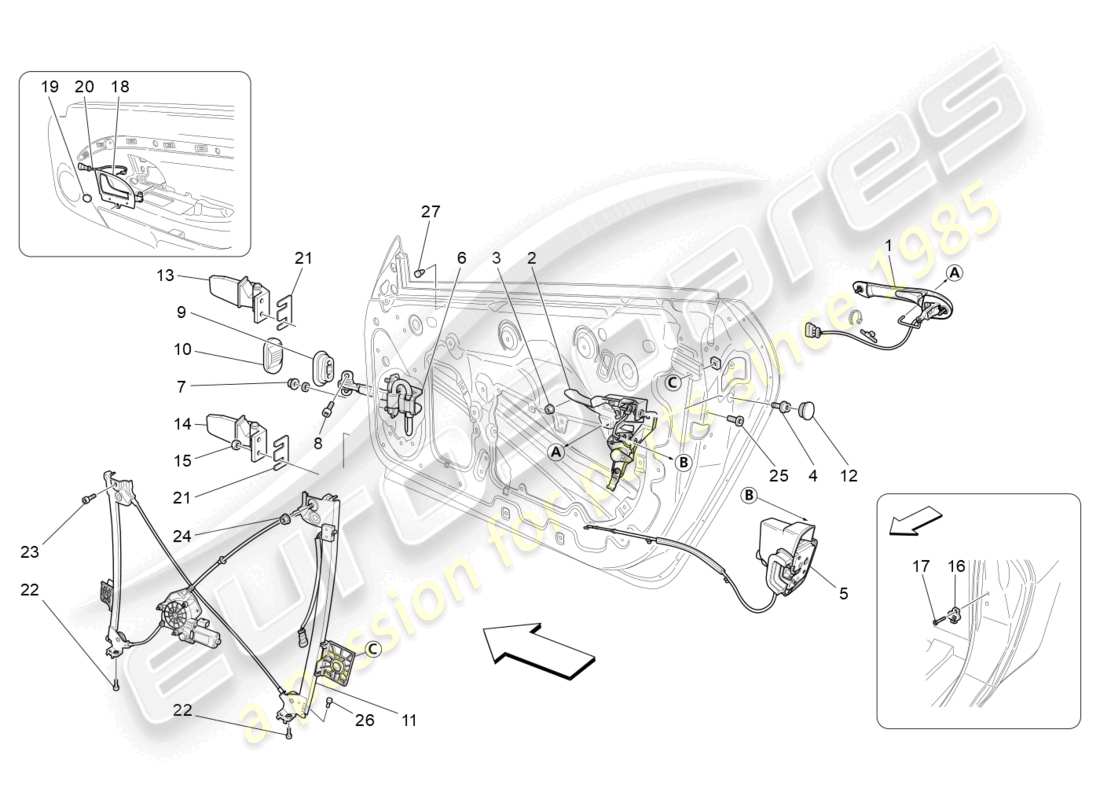 maserati granturismo mc stradale (2011) porte anteriori: meccanismi diagramma delle parti