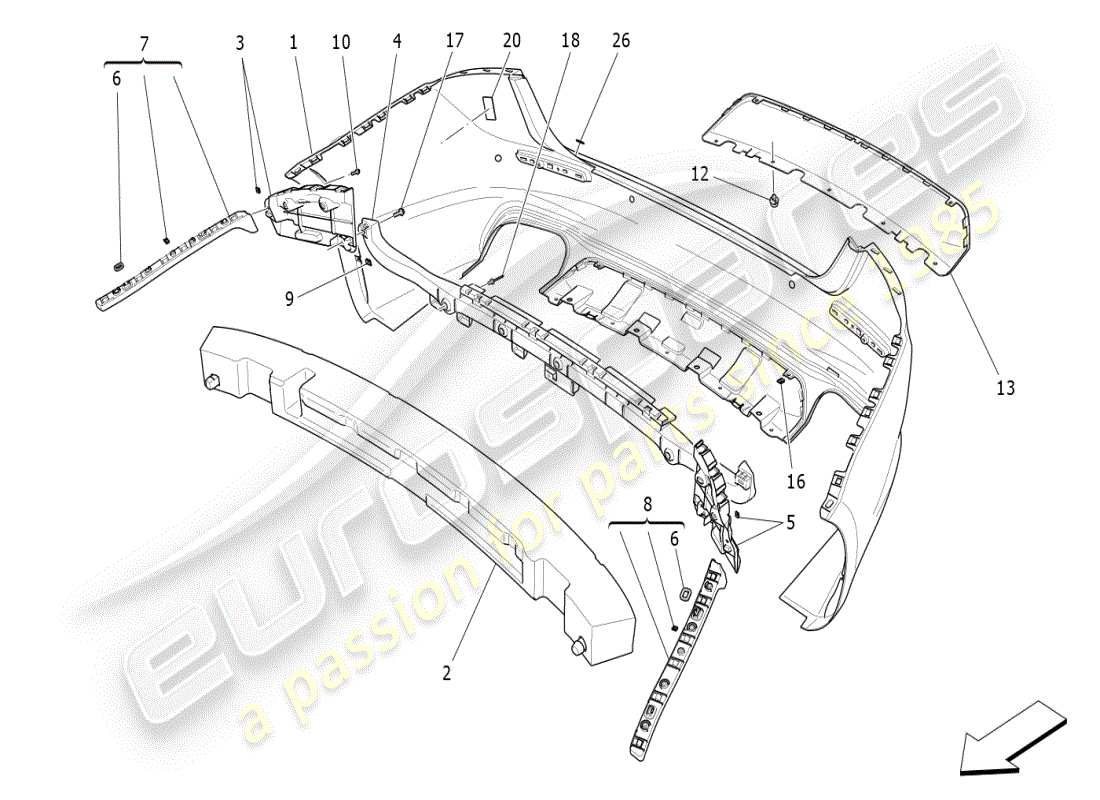 maserati ghibli (2020) schema delle parti paraurti posteriore